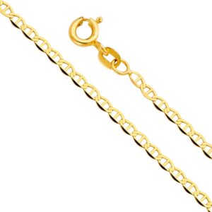 14k real yellow gold solid 2mm flat mariner chain necklace with spring ring clasp - 24"