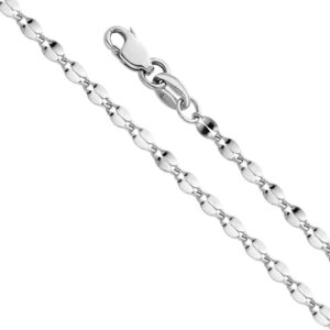 14k real white gold 2mm hollow curve mirror chain necklace with lobster claw clasp - 18"