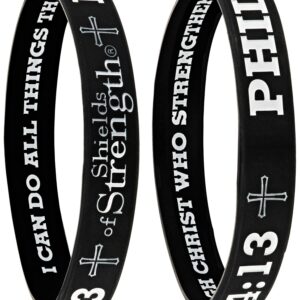 Shields of Strength Unisex Black Silicone Stretch Bracelet Philippians 4:13 Men Women Boys Girls Teens Faith Christian Jewelry Religious