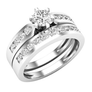 Dazzlingrock Collection 0.95 Carat (Cttw) White Diamond Solitaire Tapered Shank Wedding Ring Set for Women in 14K White Gold Size 6.5