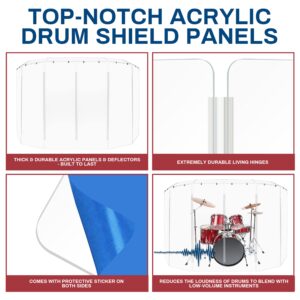 PENNZONI Drum Shield 6ft w/Living Hinges & Deflectors, Comes w/ 6 Drum Panels, Living Hinges & Deflectors, Premium Clear Acrylic Panels