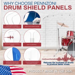 PENNZONI Drum Shield 6ft w/Living Hinges & Deflectors, Comes w/ 6 Drum Panels, Living Hinges & Deflectors, Premium Clear Acrylic Panels