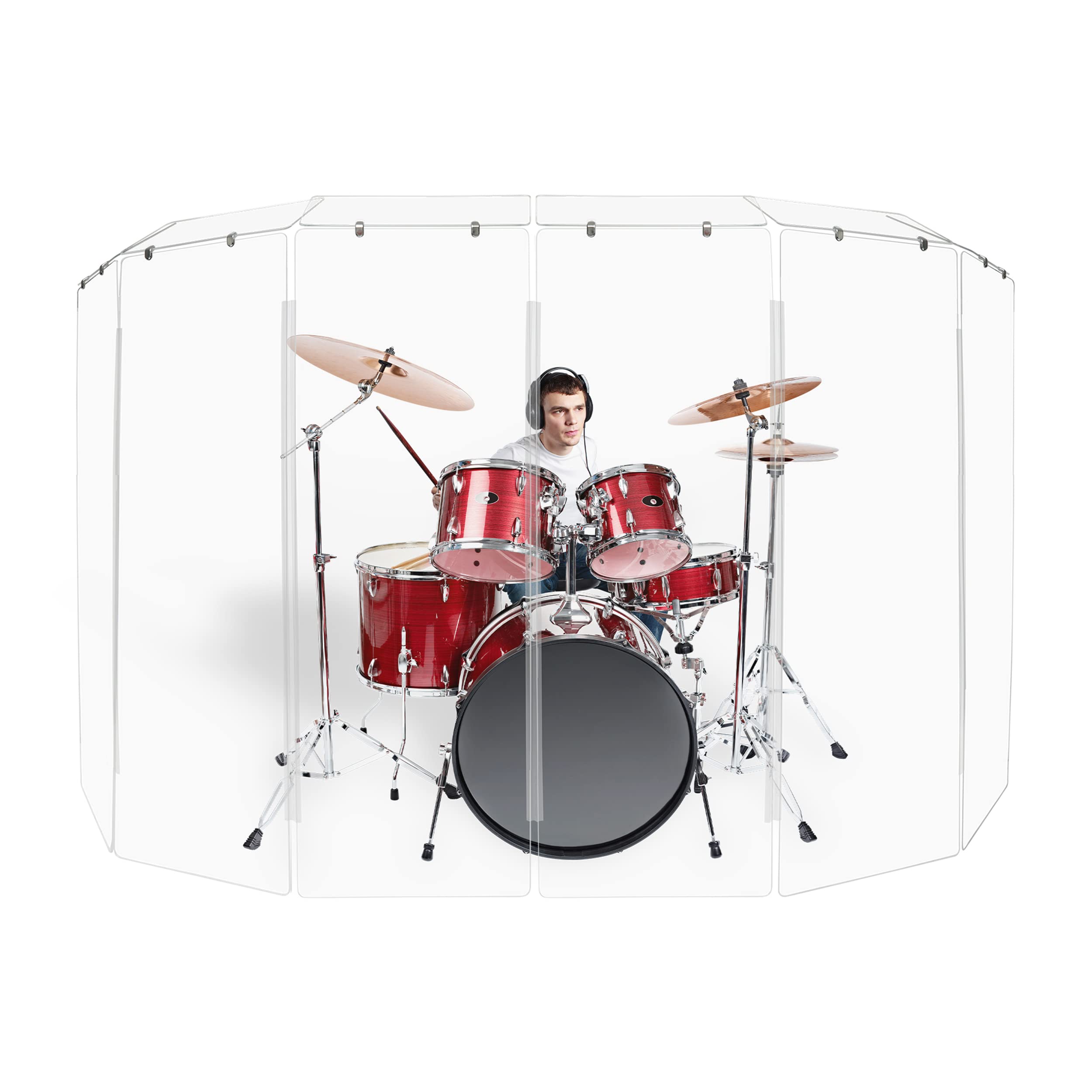 PENNZONI Drum Shield 6ft w/Living Hinges & Deflectors, Comes w/ 6 Drum Panels, Living Hinges & Deflectors, Premium Clear Acrylic Panels