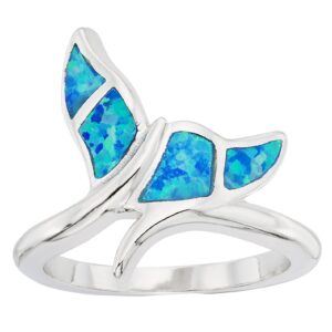 sterling silver created blue opal whale tail ring (size 9)