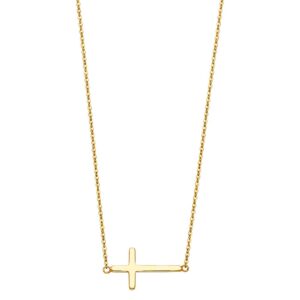 14k Yellow Gold Side Way Cross Necklace (15 x 8 mm) - 17"+1"