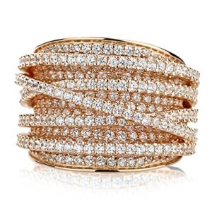 doubleaccent 925 sterling silver ring 14k gold or rose gold plated crisscross intertwined design cz stone beautiful pave ring 15mm, 5