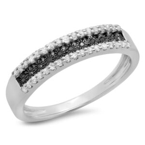 Dazzlingrock Collection 0.25 Carat (Cttw) Sterling Silver Black & White Diamond Women Anniversary Stackable Ring, Size 8