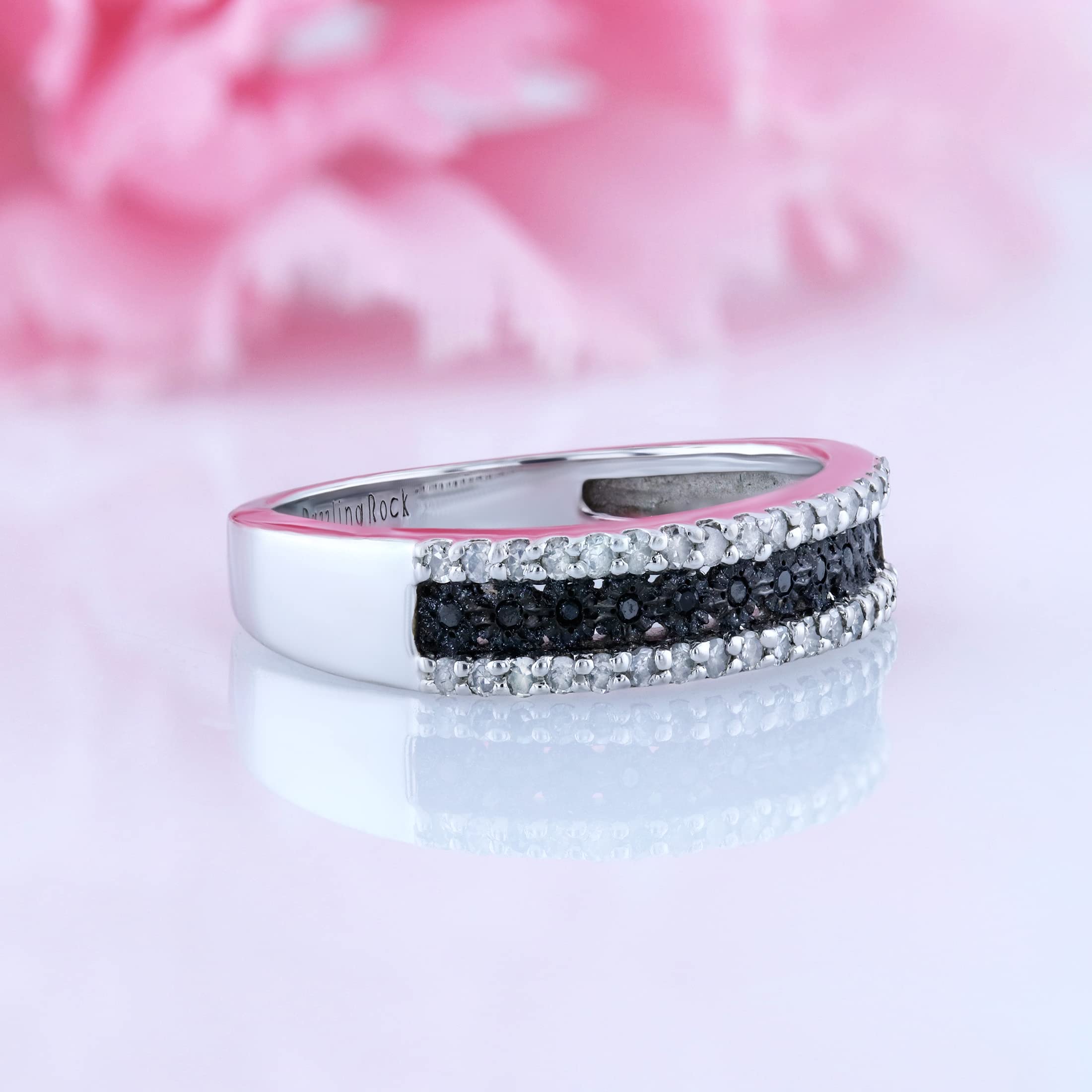 Dazzlingrock Collection 0.25 Carat (Cttw) Sterling Silver Black & White Diamond Women Anniversary Stackable Ring, Size 8