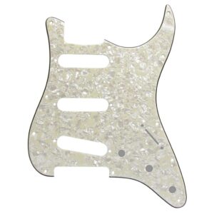 ikn 11 hole strat pickguard for 3 single coil pickups, come with pickguard screws, 4ply aged pearl