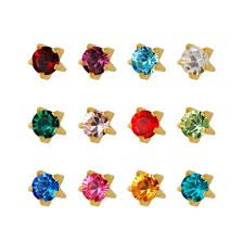 studex 24k plated surgical steel 3mm regular size ear piercing earrings studs in prong style setting, 12 pair mixed colors yellow metal