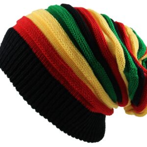 RW mens Classic Rasta Slinky Beanie, Black/Rasta, One Size