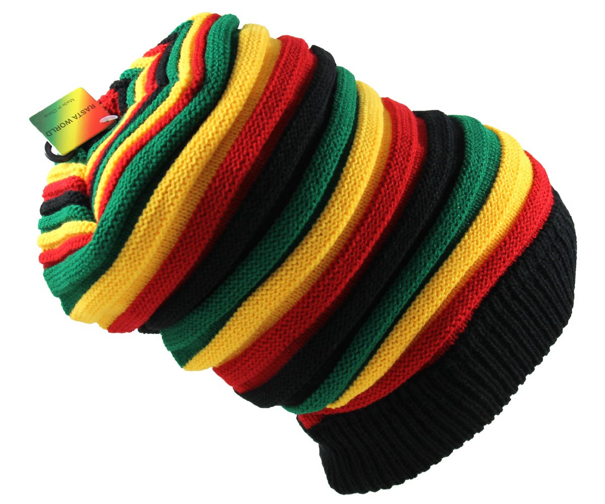 RW mens Classic Rasta Slinky Beanie, Black/Rasta, One Size