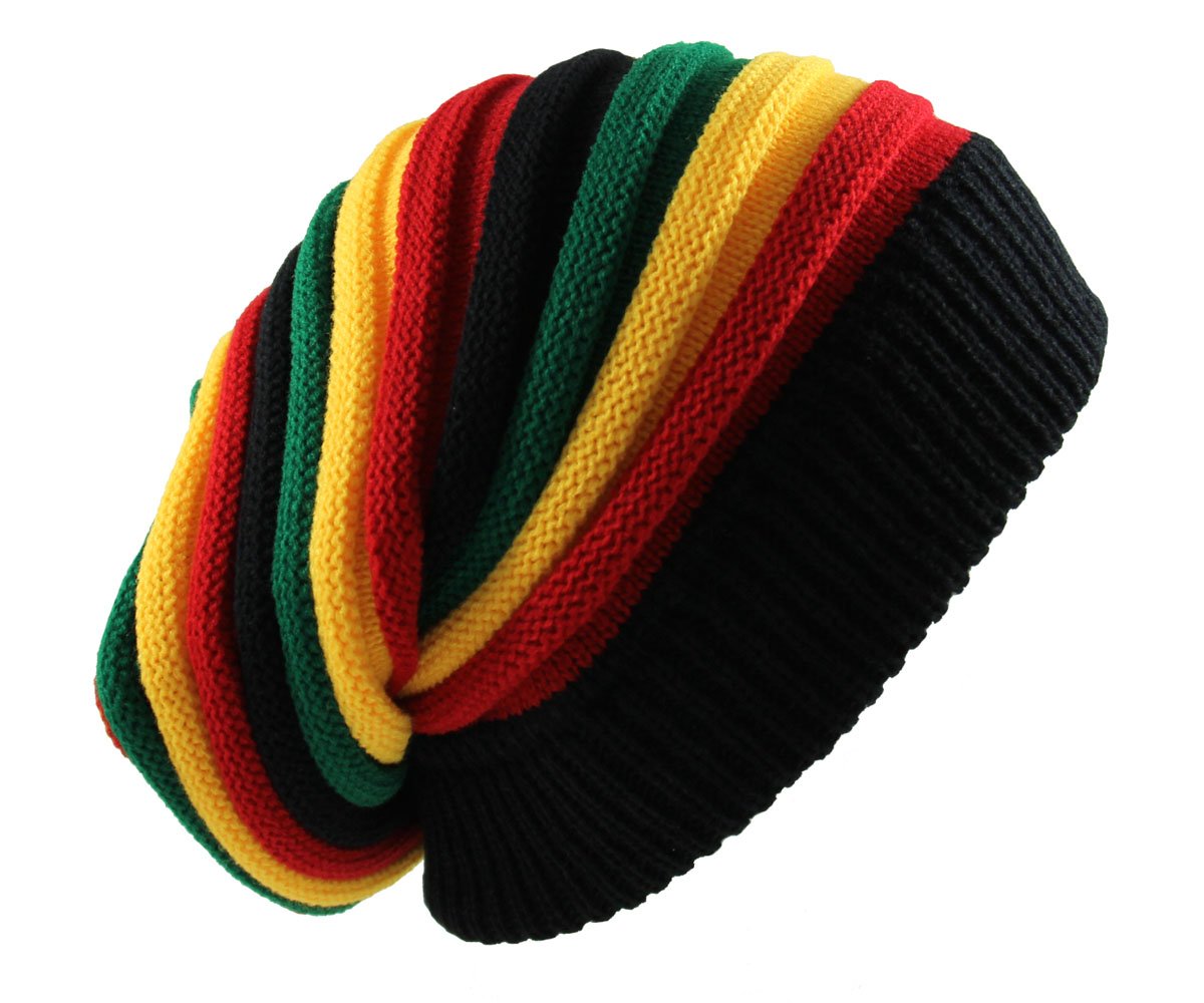 RW mens Classic Rasta Slinky Beanie, Black/Rasta, One Size