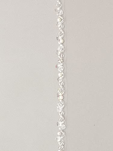 SAMKY 1T 1 Tier Crystals Pearls Beaded Wedding Veil (Fingertip Length 36" Light Ivory)