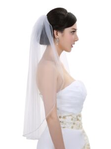 samky 1t 1 tier pearls bugle beaded wedding veil v397 - light ivory fingertip length 36"