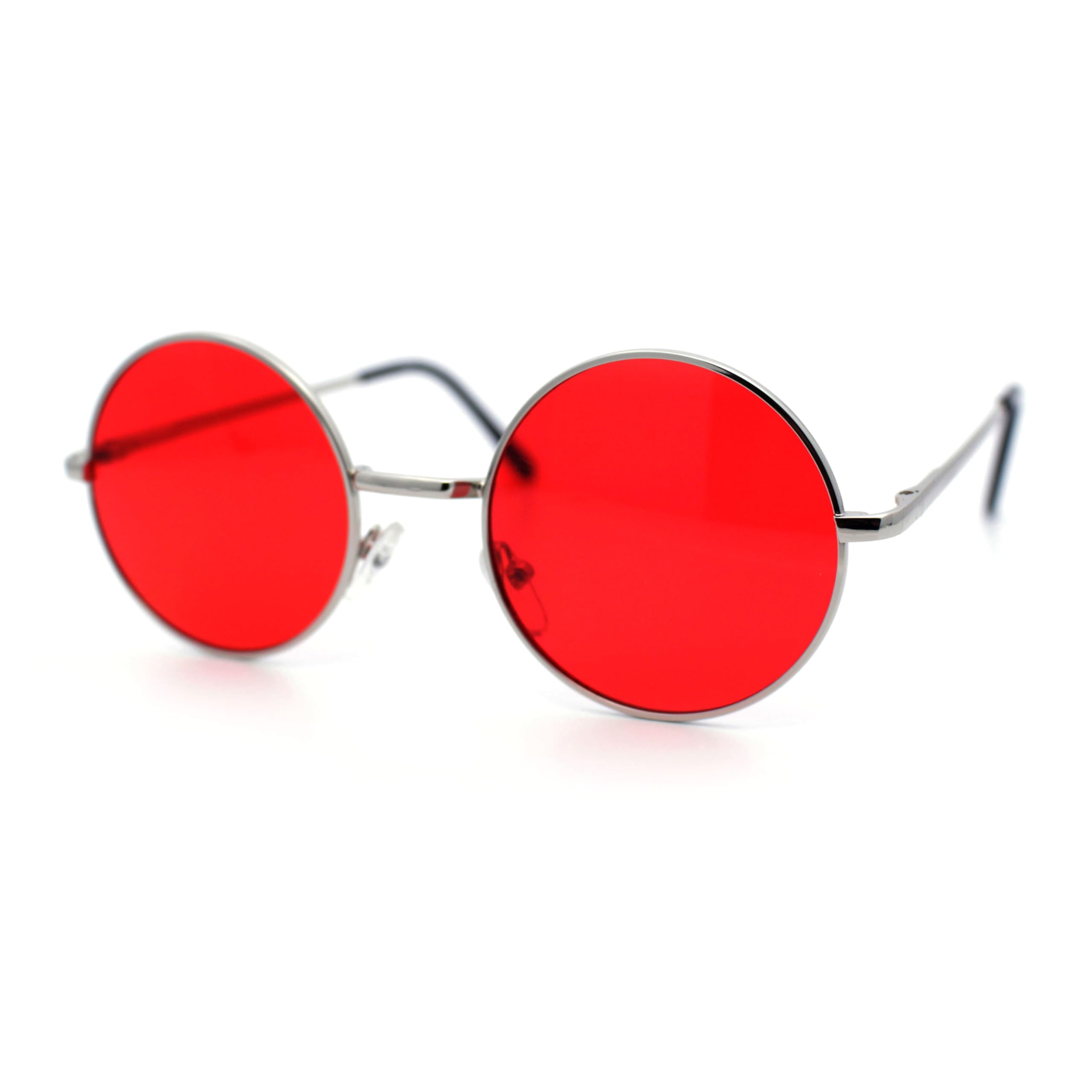 SA106 Summer Color Gradient Lens Circle Lens Round Hippie Sunglasses (silver, red)