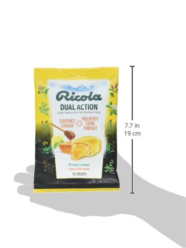 Ricola Dual Action Honey Lemon Cough Drops, 19 Count