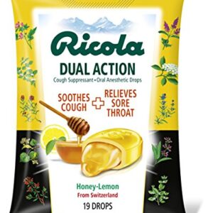 Ricola Dual Action Honey Lemon Cough Drops, 19 Count