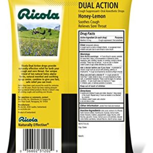 Ricola Dual Action Honey Lemon Cough Drops, 19 Count