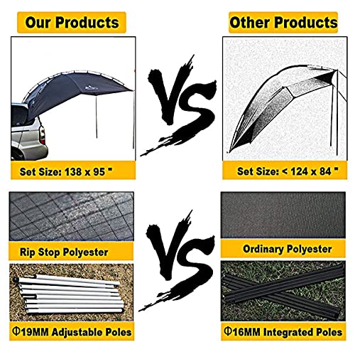 Versatility Camping Tent for Truck Bed,SUV RVing, Van,Trailer and Overlanding Portable Teardrop Awning Canopy Tear Resistant Tarp with 2 Sandbag