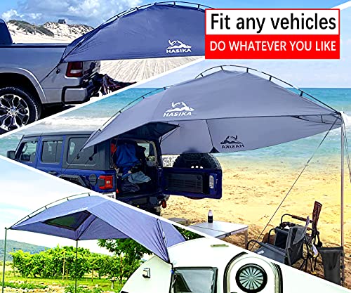 Versatility Camping Tent for Truck Bed,SUV RVing, Van,Trailer and Overlanding Portable Teardrop Awning Canopy Tear Resistant Tarp with 2 Sandbag