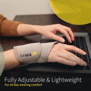 BraceUP Adjustable Wrist Wrap for Men and Women - Workouts Wrist Band, Carpal Tunnel Compression Wrist Brace, Tendonitis Wrist Splint, Left Right Hand One Size Adjustable (Silver)