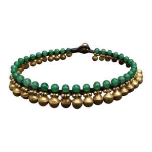 infinityee888 trendy fashion anklet green jade and brass bell ankle bracelet 10 inches woven with wax cord beautiful handmade hippie bohemian style