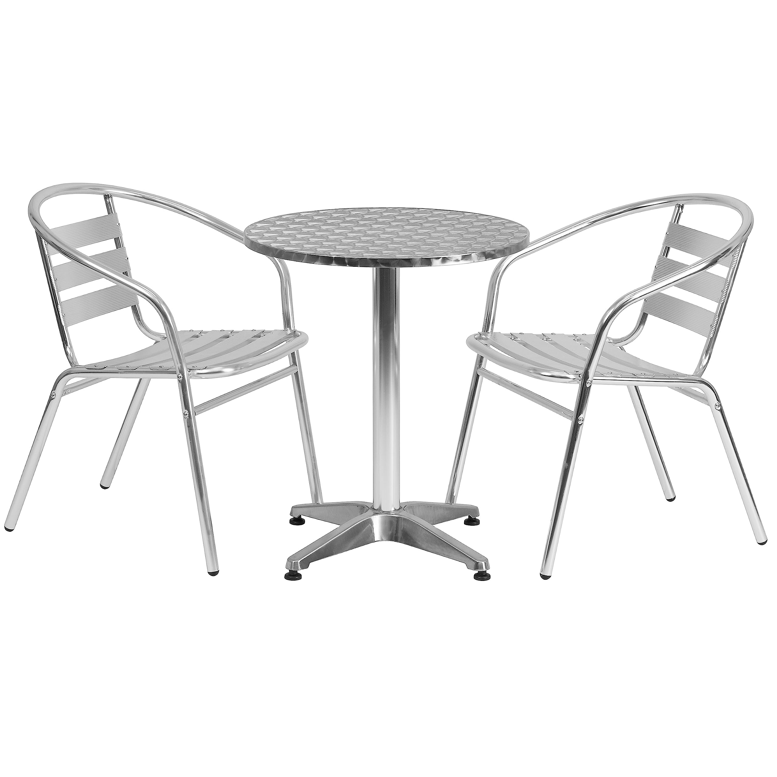 Flash Furniture 23.5'' Round Aluminum Indoor-Outdoor Table Set with 2 Slat Back Chairs