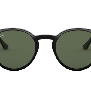 Ray-Ban RB2180F Low Bridge Fit Round Sunglasses, Black/Dark Green, 49 mm