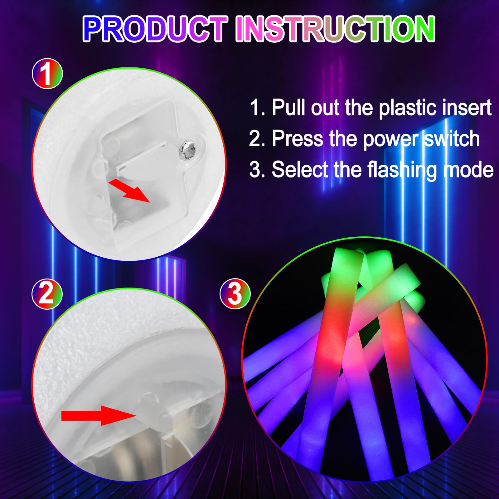 Taotuo 30 PCS LED Light Up Foam Sticks Party Favors Glow Sticks with 3 Modes for Parties, Weddings, Raves, Concert, Halloween