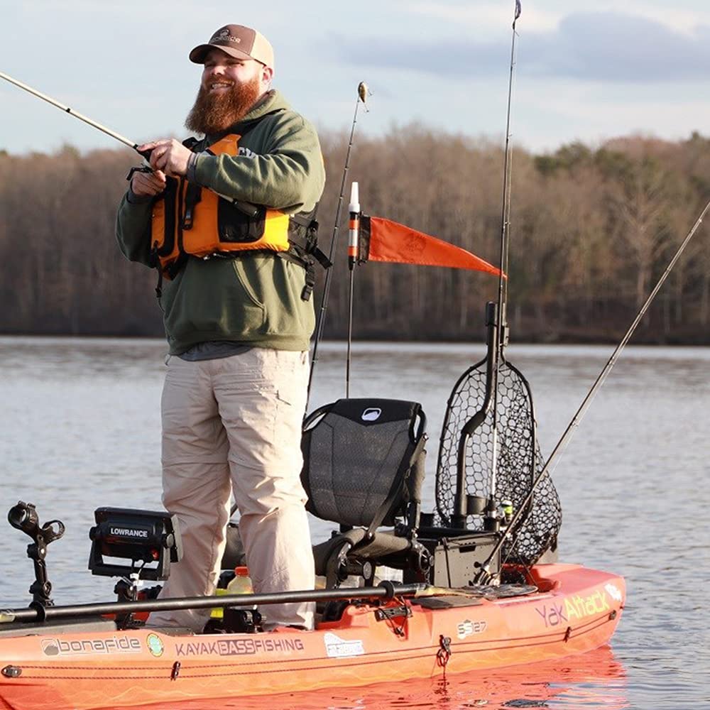 YakAttack VISICarbon Pro 360 Degree LED MightyMount and Hardware Kayak Fishing Visibility Flag, Orange (CPM+MMH)