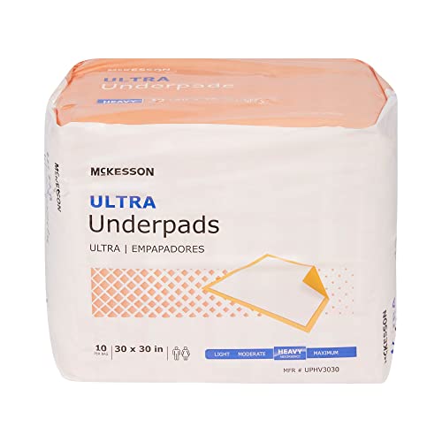 McKesson Ultra Underpads, Incontinence Bed Pads, Heavy Absorbency, 30 in x 30 in, 100 Count