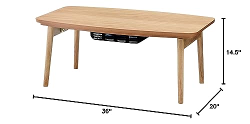 AZUMAYA Kotatsu Heater Folding Legs Table W36.0 x D20.0 x H14.5 Inches Natural Oak and Rubber Wood Material Home and Living Natural Oak Wooden Color ELFI-901OAK