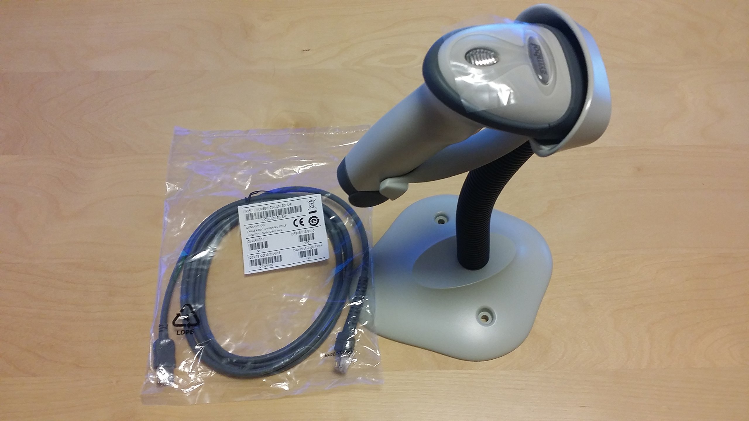 Zebra/Motorola Symbol LS2208 Handheld Barcode Scanner, Includes Stand and USB Cord (White)