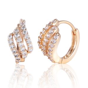 GULICX Eye-catching Gold Tone Three Layer White Rhinestone Hoop Earrings Party