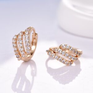 GULICX Eye-catching Gold Tone Three Layer White Rhinestone Hoop Earrings Party