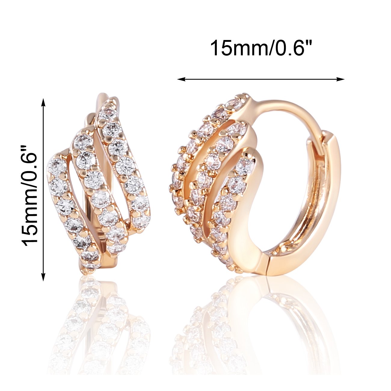 GULICX Eye-catching Gold Tone Three Layer White Rhinestone Hoop Earrings Party