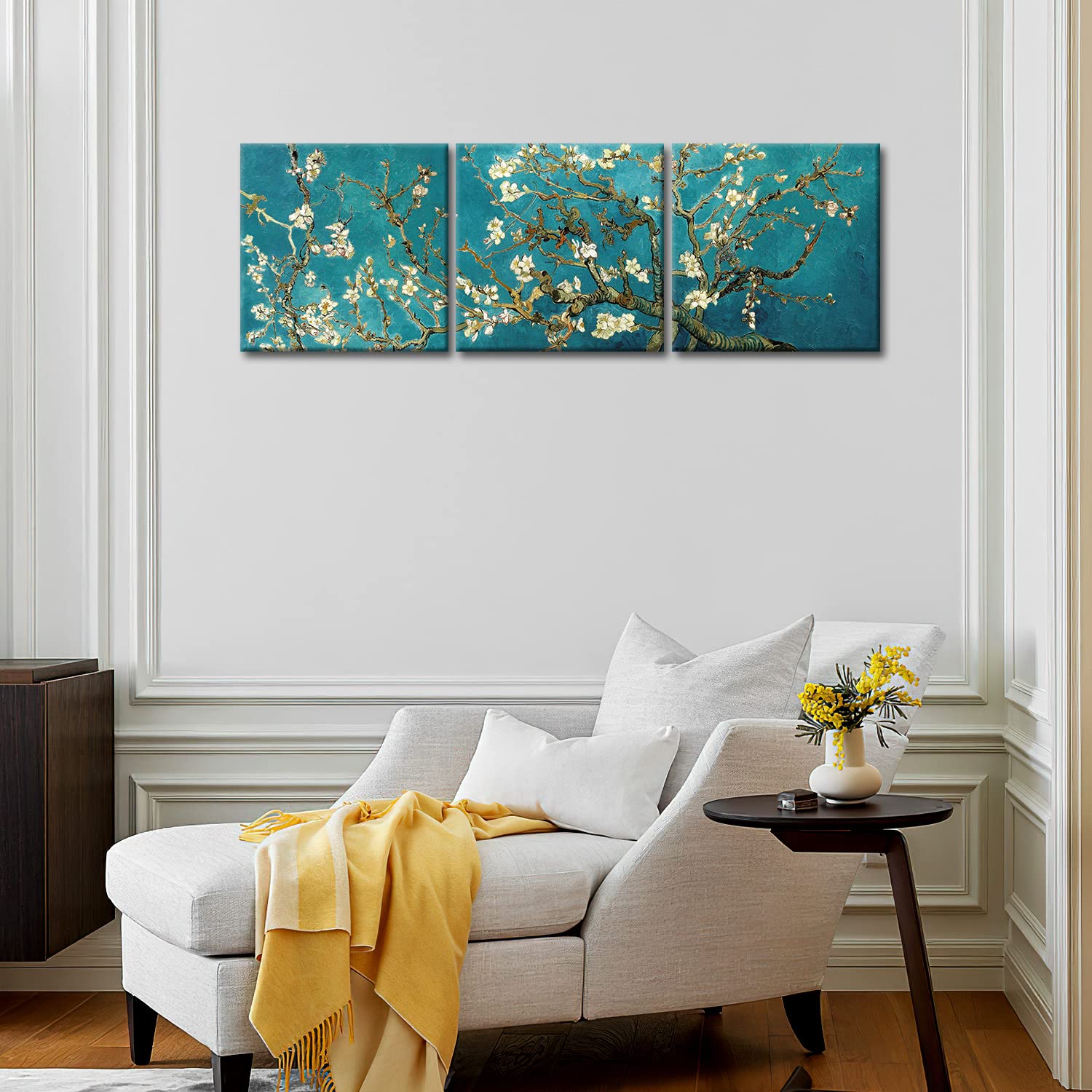 Van Gogh Wall Art Canvas Print Painting Almond Blossom Picture The Van Gogh Classic Arts Stretched and Framed Artwork for Living Room 16x16inchx3