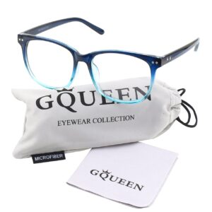 GQUEEN Fake Glasses Non Prescription Glasses Women Men Clear Lens Glasses Eyeglasses Blue, 201581