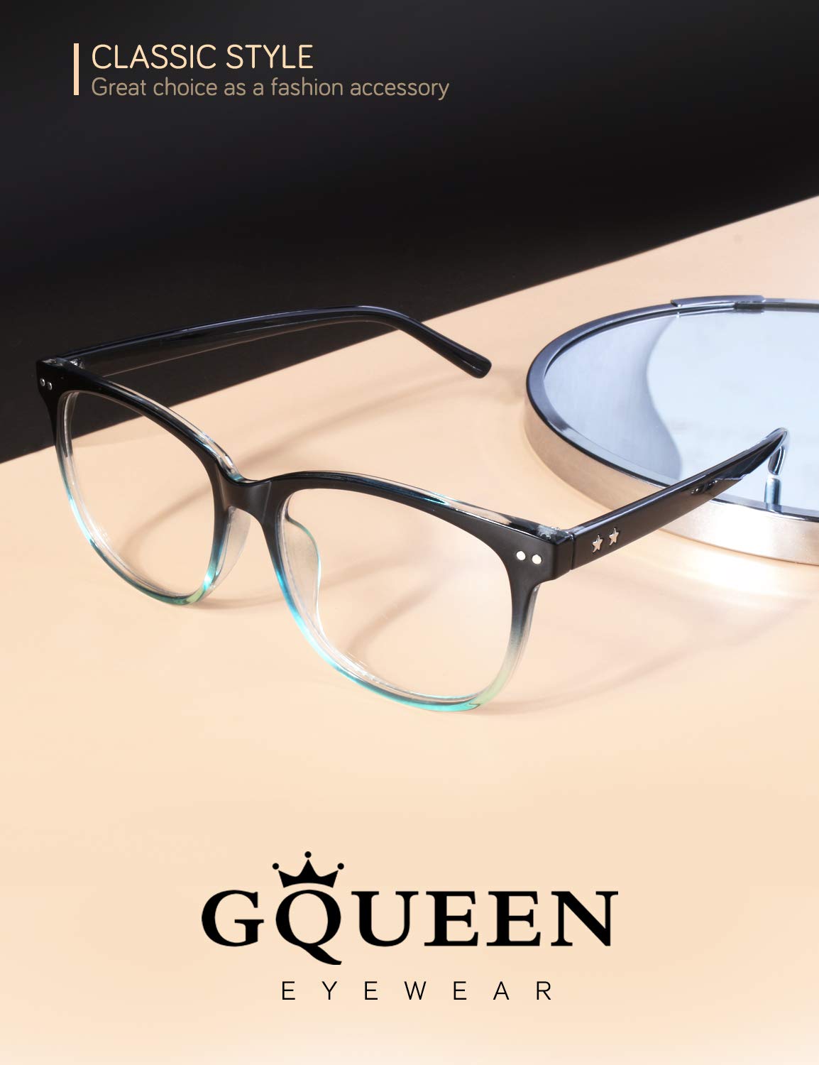 GQUEEN Fake Glasses Non Prescription Glasses Women Men Clear Lens Glasses Eyeglasses Blue, 201581