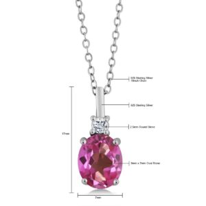 Gem Stone King 925 Sterling Silver Pink Mystic Topaz and White Topaz Pendant Necklace For Women (2.38 Cttw, Gemstone November Birthstone, Oval 9X7MM, with 18 Inch Silver Chain)