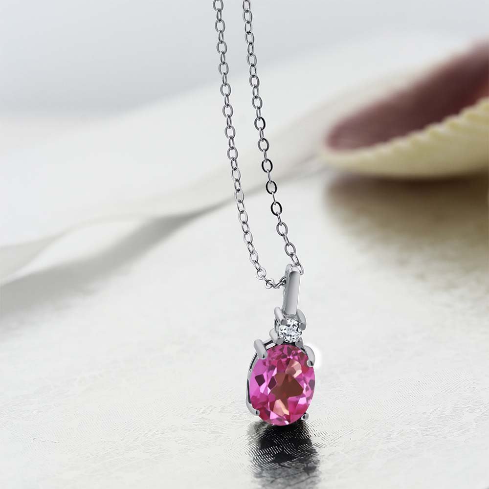 Gem Stone King 925 Sterling Silver Pink Mystic Topaz and White Topaz Pendant Necklace For Women (2.38 Cttw, Gemstone November Birthstone, Oval 9X7MM, with 18 Inch Silver Chain)