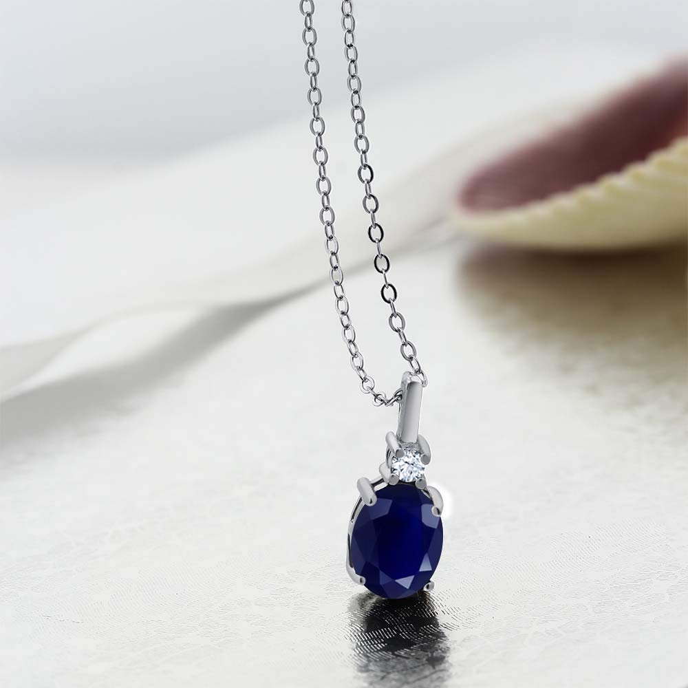 Gem Stone King 925 Sterling Silver Blue Sapphire Necklace | 2.55 Cttw | Gemstone Birthstone | Oval 9X7MM Pendant Necklace for Women | With 18 Inch Silver Chain