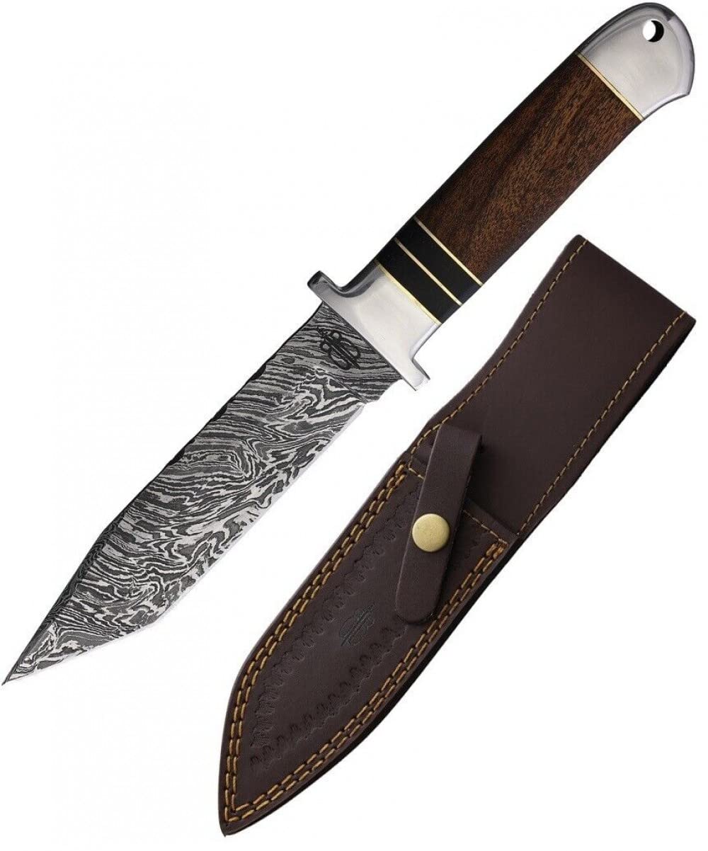 BUCKNBEAR KNIVES Custom Handmade Walnut Wood Damascus Steel Hunting Tanto Knife