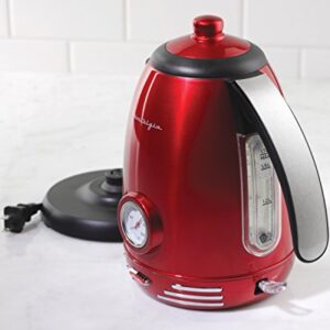 Nostalgia RWK150 Stainless Steel Electric Water Kettle, Holds 1.7 Liters, Auto-Shut Off & Boil-Dry Protection, 360-Degree Rotating Base, Water Level Indicator Window, Perfect For Tea, retro red