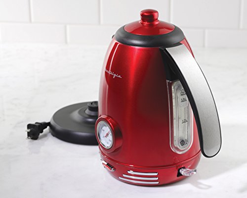 Nostalgia RWK150 Stainless Steel Electric Water Kettle, Holds 1.7 Liters, Auto-Shut Off & Boil-Dry Protection, 360-Degree Rotating Base, Water Level Indicator Window, Perfect For Tea, retro red