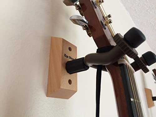 Top Stage JX15NA-Q2 Guitar Wall Mount Hanger 2-Pack, Guitar Hanger Wall Hook Holder Stand for Bass Electric Acoustic Guitar Ukulele, Natural (Pack of 2)