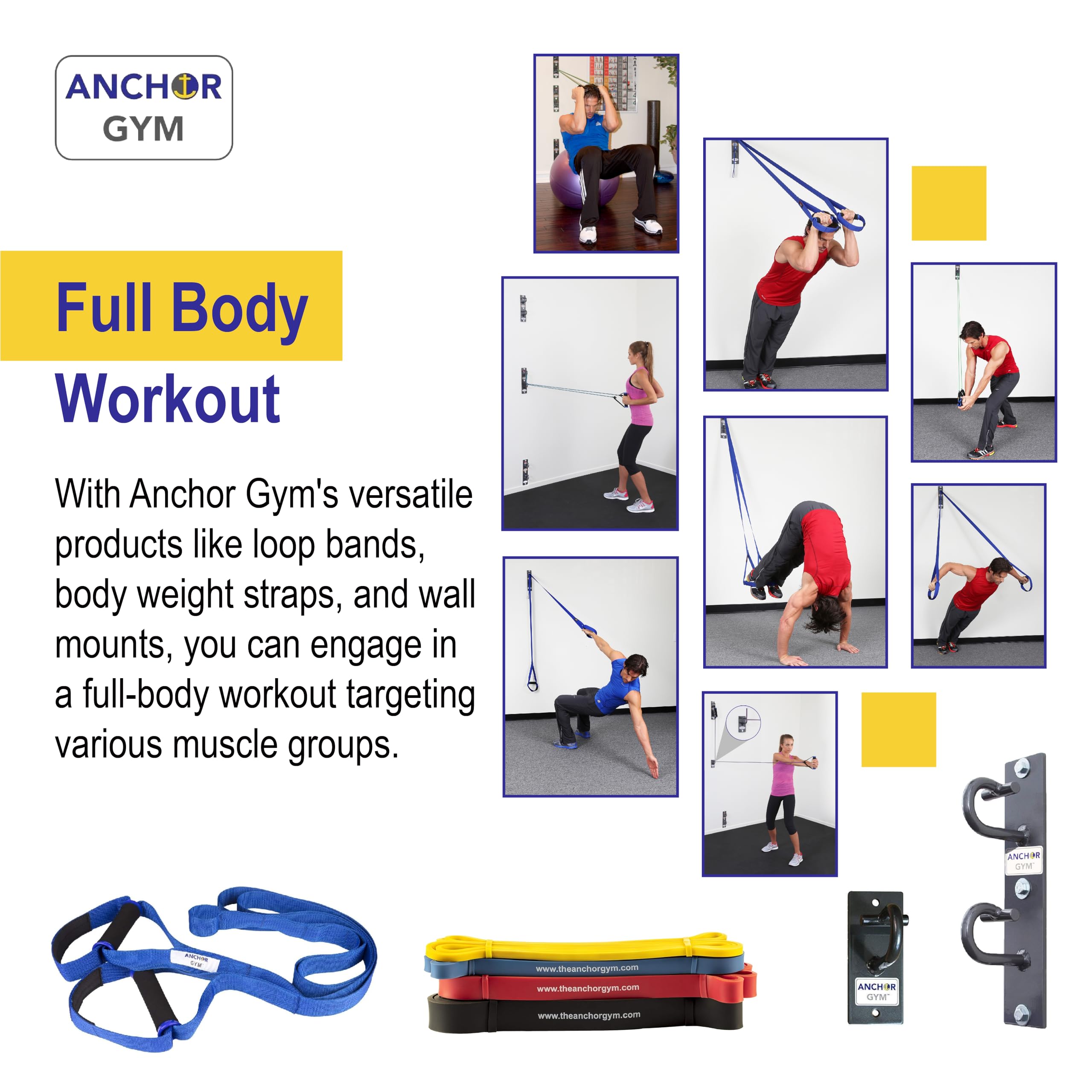 Anchor Gym H1 Workout Wall Mount, Strap Anchor, Wall & Ceiling Mounted Hook Exercise Station for Bodyweight Straps, Resistance Bands, Strength Training, Yoga, Home Gym. (Wood Screws Included)