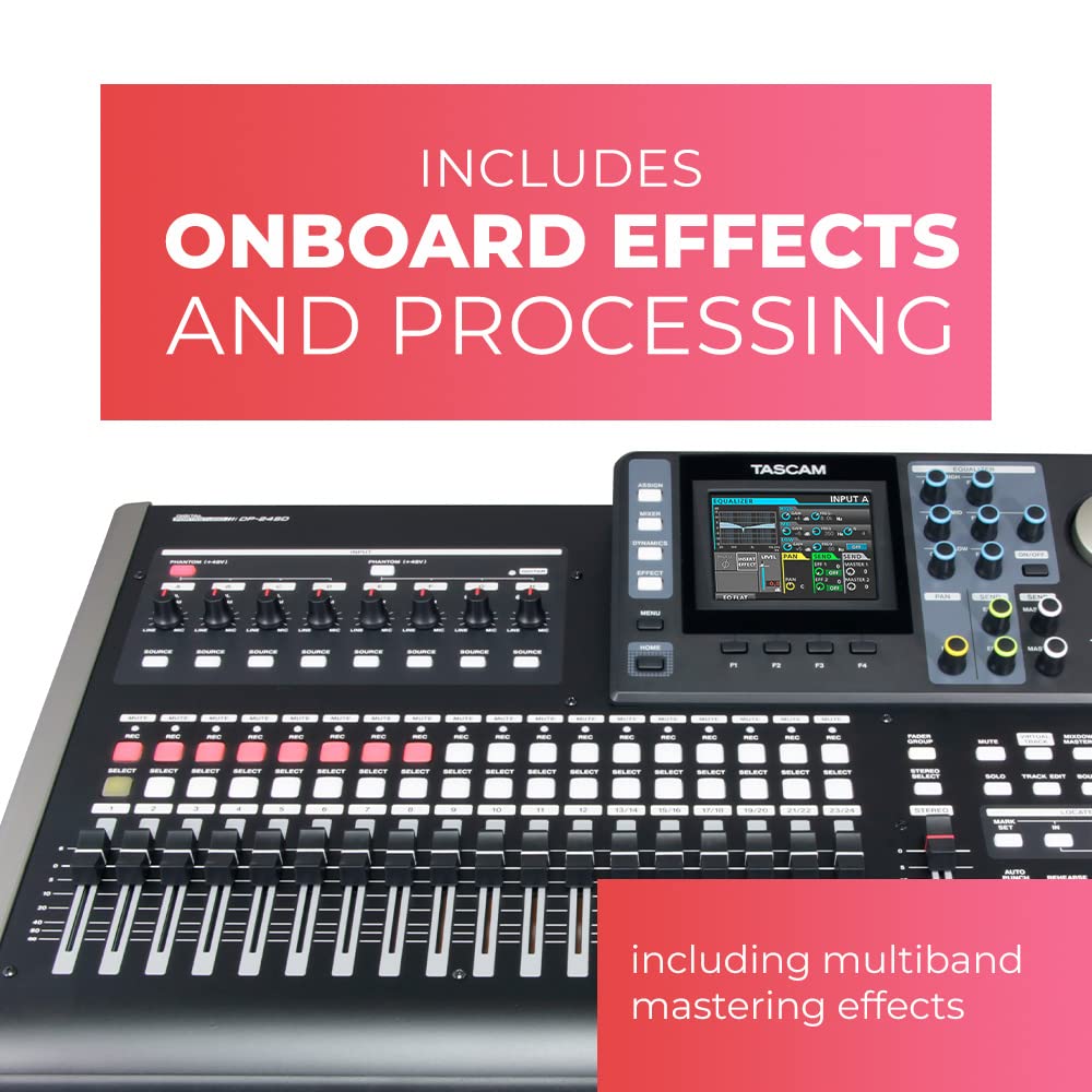 Tascam DP-24SD 24-Track Digital Portastudio Multi-Track Audio Recorder , 8 XLR Inputs, Effects, Mastering, Color Screen