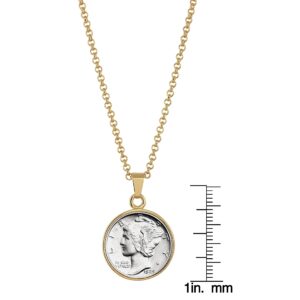 American Coin Treasures Silver Mercury Dime Goldtone Coin Pendant with 18" Chain Necklace - Authentic and Elegant Keepsake Jewelry for Women | White Luxury Gift Box Included